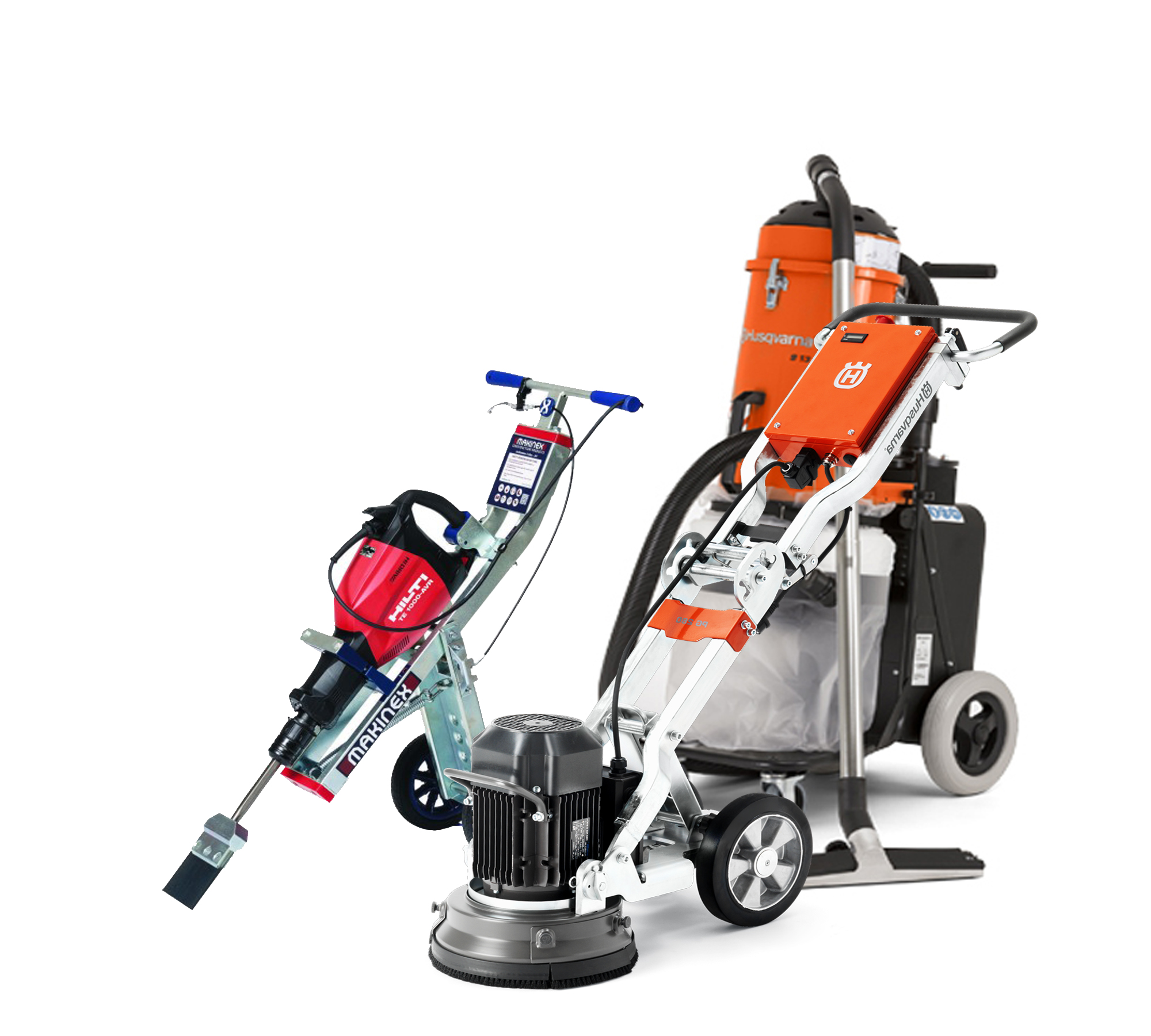 Tile remover and 280mm Floor Grinder Package including vacuum - Hire Pro
