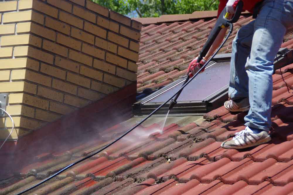 House Roof Cleaning Using High Pressure Washer